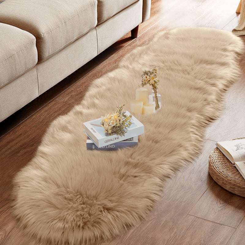 Ciicool Ultra Soft Faux Sheepskin Fur Rug Fluffy Rug for Bedroom Fuzzy Carpet for Living Room Kid's Room Nursery Decor, Beige 2 x 6 Feet - Image 2